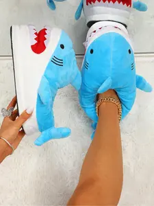 Autumn Winter Cute Cartoon Shark Indoor Outdoor Warm Slipper Socks, Casual Less Than Ankle Shoe Height, Cozy Footwear for Fall & Winter