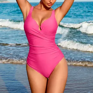 [Mother's day Gift] Lilylove 2026 New Women's Plunge Underwire One Piece Swimsuit Ruched Deep V-Neck Sculpting Tummy Control Slimming Snatched Waist Shapewear Bathing Suit Swimwear Swimming Beach  SummerVibes