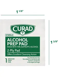 CURAD Alcohol Prep Pads, 100 Pieces of Medium Isopropyl Alcohol Wipes Individually Wrapped, First Aid Alcohol Swabs for Cuts & Scrapes, Medical Alcohol Pads for General Cleansing