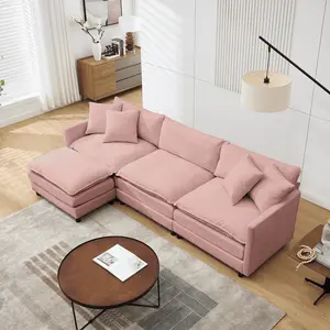 SZLIZCCC 108" L-Shaped Modular Sectional Sofa | Modern Chenille Living Room Furniture | Sleeper Couch with Chaise & 3 Pillows (Pink Couch)
