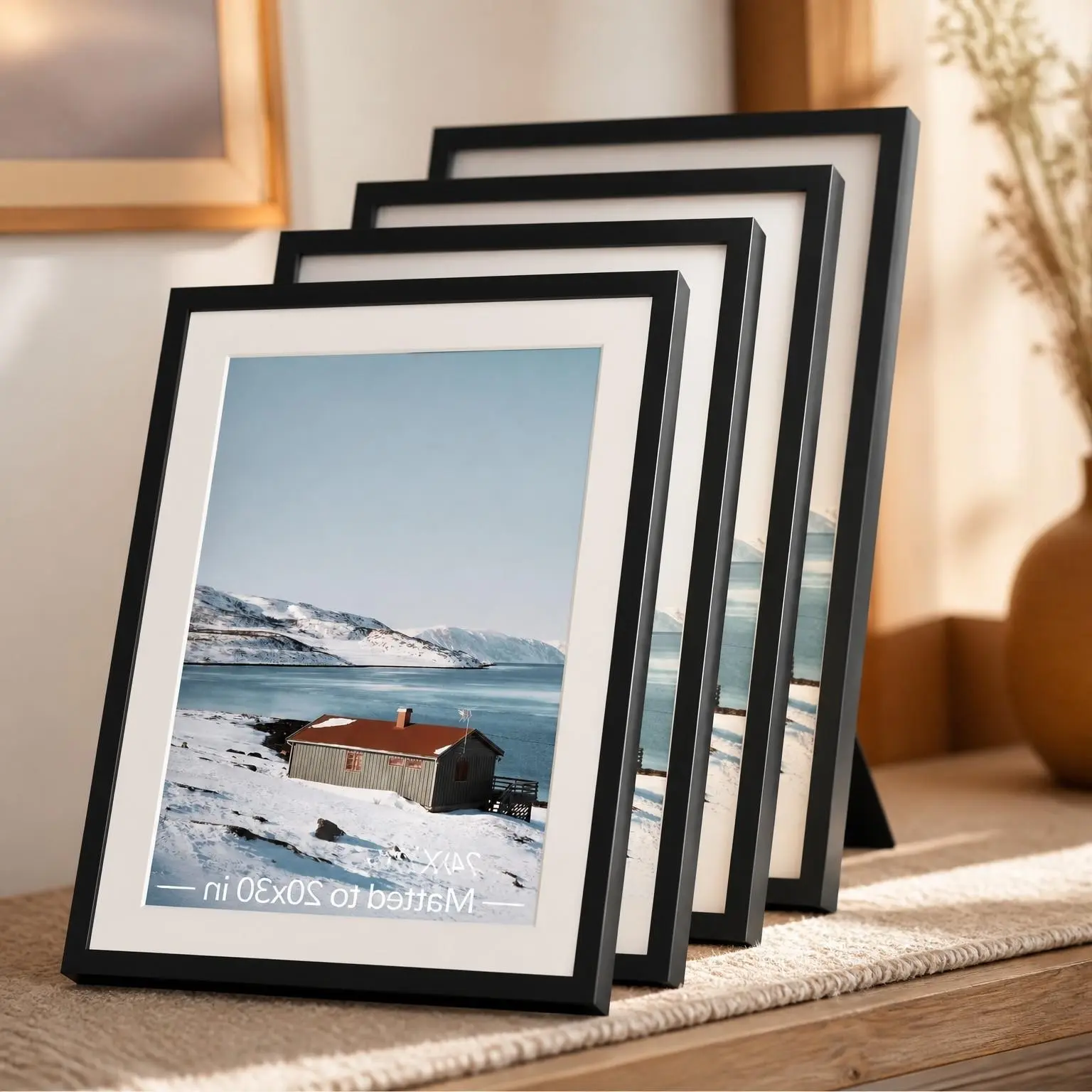 24x36 Picture Frame Set of 5, Black Poster Frame, Display Pictures 20x30 with Mat or 24x36 Without Mat, Horizontal or Vertical Wall Mounting, Gallery Frame for Artwork
