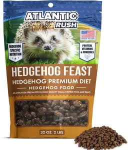 Atlantic Rush Hedgehog Feast Premium Food - 2lb Resealable Bag of Hedge Hog Delite- Small Critter Supplies Hedge Hog Food - Hedgehog Treats- Sourced & Made in The USA