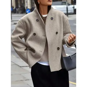 Women’s woven short jacket, thick fabric casual loose jacket, suitable for autumn and winter seasons, fashionable daily casual jacket, women’s clothing GARMENTARY