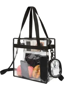 Transparent Handbag and Digital Bag Set, Stadium Standard, Zipper Closure, Crossbody or Shoulder Strap, Adjustable Straps, Mini Transparent Pouch