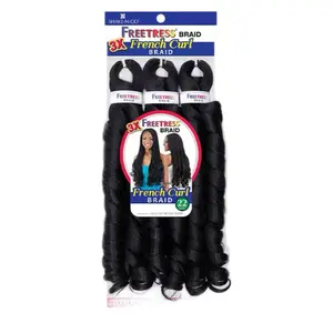 Freetress Braid 3X French Curl Braid 22 - Black Hair Braid with Stylish Curls short wavy