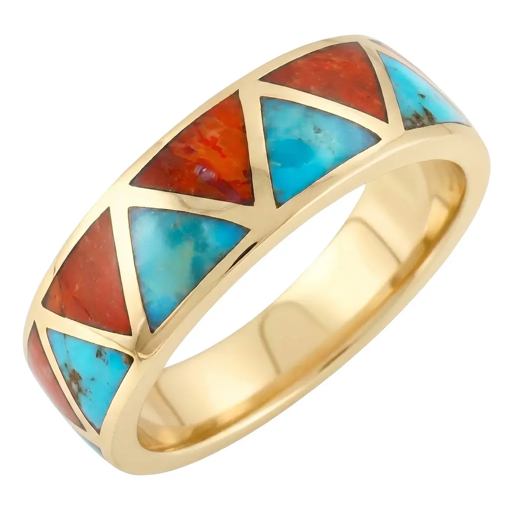 Turquoise & Coral Eternity Band Ring GoldCopper™ R2477-GB-C85 (Unisex, Sizes 6-13)