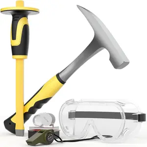5-Piece Geology Rock Pick Equipment Kit, 32 oz.Rock Hammer with 12" Mason Concrete Chisel, Safety Glasses, Whistle, jewelers loupe, Tool Set for Hounding,Gold Mining & Prospecting, Stone Breaking