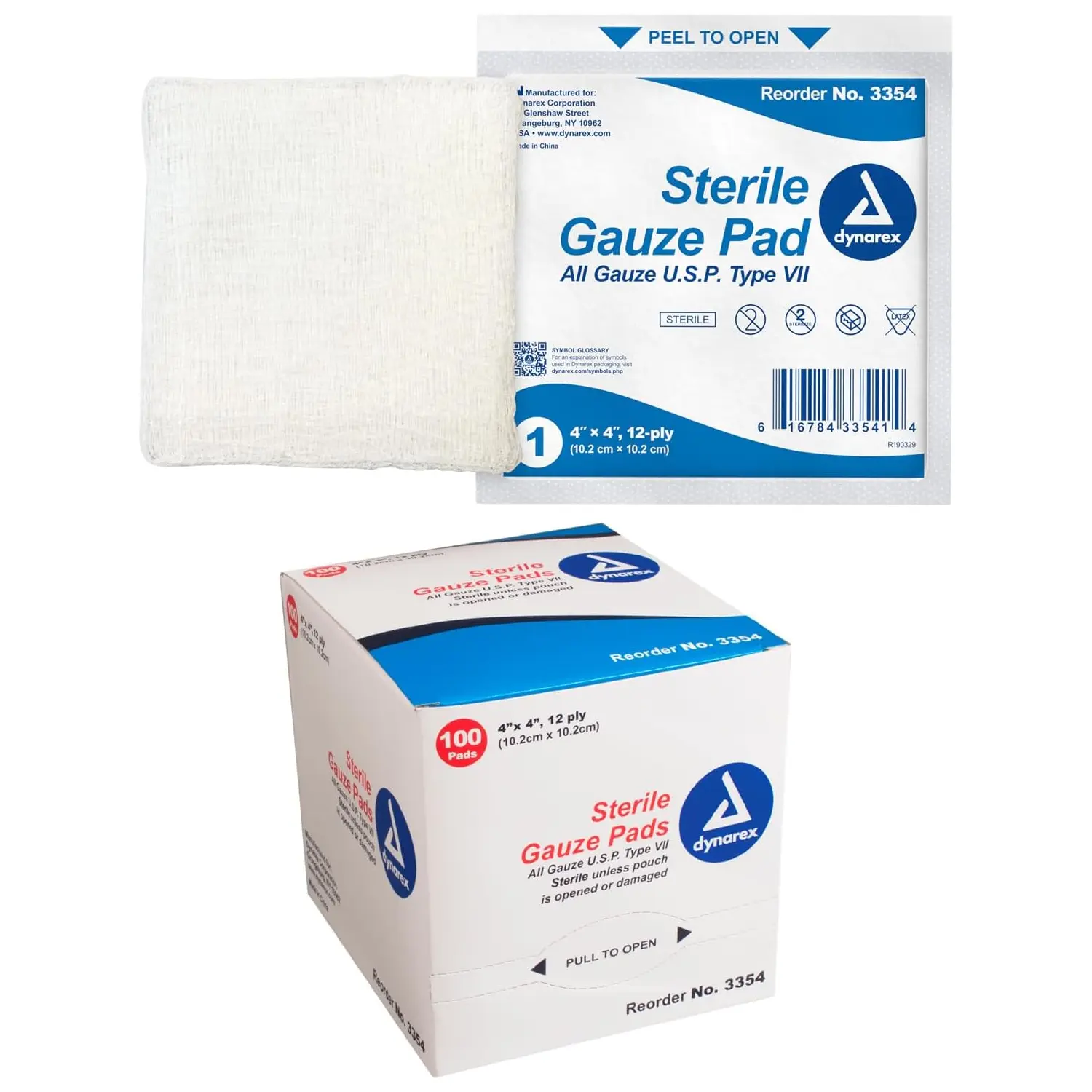 Dynarex Sterile 4x4 in 12-Ply Pure Cotton Gauze Pads, 100 Count Medical First Aid Supplies, Highly Absorbent Low-Linting Hypoallergenic Wound Dressing for Daily Wound Cleaning & Healthcare Use