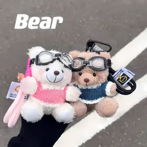 Pilot Bear Plush Pendant Creative Doll Cute Bear Keychain Bag Decoration Gift Short Plush PP Cotton 10cm Fresh Cute