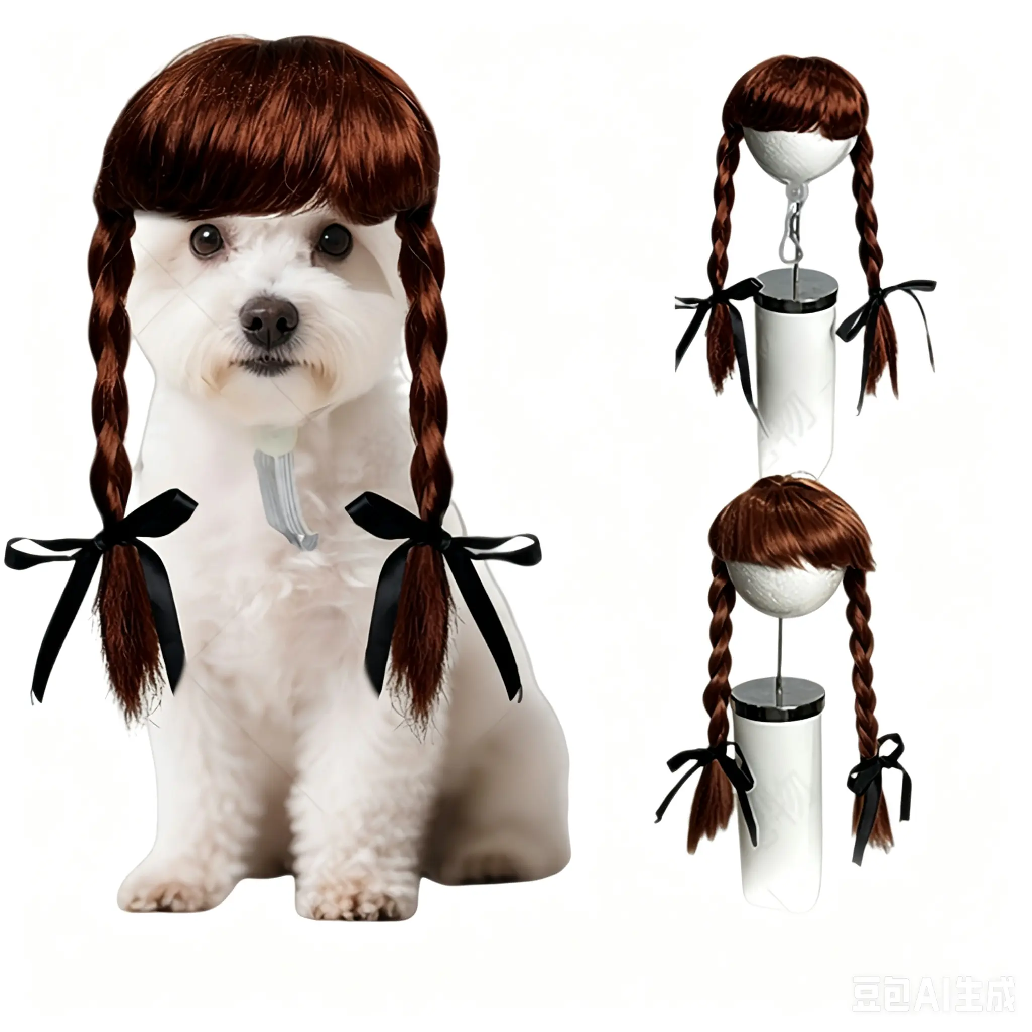 TESSVEYA Pet Wig Funny pet  Cute design  Dog hair decoration Cat Wig - DIY Cut Cosplay Wear, Funny Hair Pet Accessory with Elastic Band & Anti-Sl