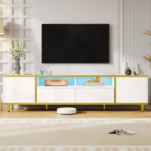 70.9'' Modern TV Stand for TVs up to 80 Inches, Entertainment Center with 2 Shelves and  LED Lights, TV Storage Cabinet with 2 Drawers, 2 Cabinets and Metal Legs for Living room