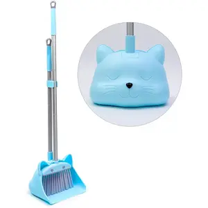 28'' Kids Mini Broom and Dustpan Set - Toddler Cleaning Toy, Toddler Household Helper, Parent-Child Interactive Play Cleaning Tool, Cute Cartoon Design, Small Safe Corner Broom (Blue)