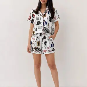 Michael J4cks0n Pajama Set Thriller Happy Halloween Short Sleeve Loungewear Comfy Casual Nightwear King Of Pop Sleepwear Fan Gift