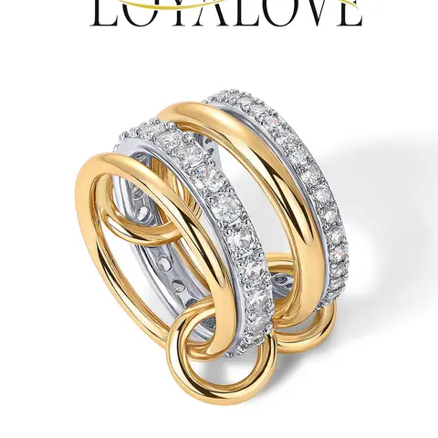 Gold Outdoorfun Stackable Rings for Women Non Tarnish, Cubic Zirconiaa Rings, Silver Gold Multi Ring Mixed Metals Stack Rings Set