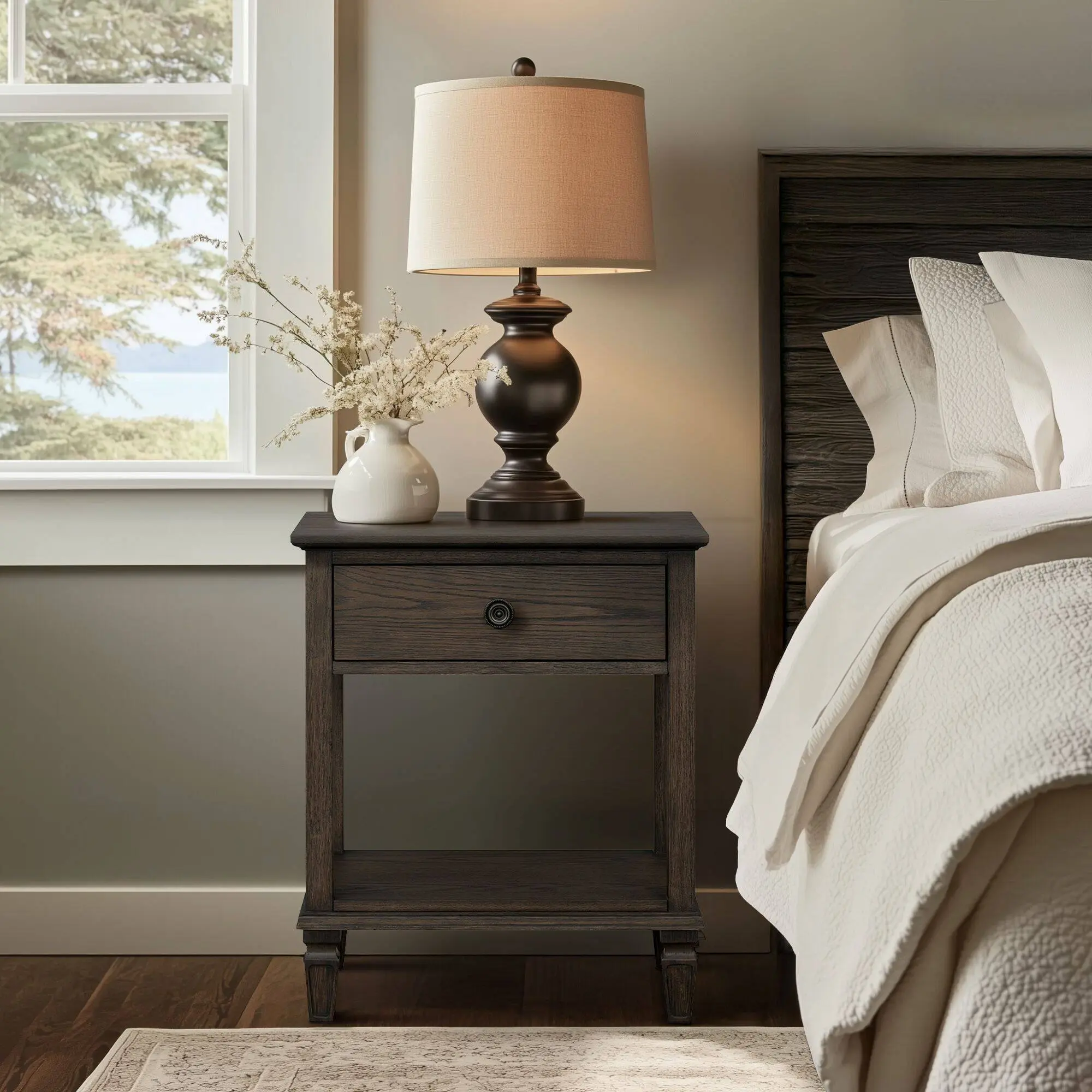 Bedside Table in Antique Brown Finish