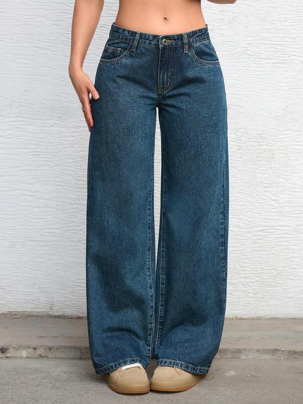 Flvsun-Women Y2k Low Rise Baggy Jeans Vintage Boyfriend Loose Fit Straight Wide Leg Jeans Casual Long Denim Pants 90s outfits straight leg jeans stacked jeans baggy jeans