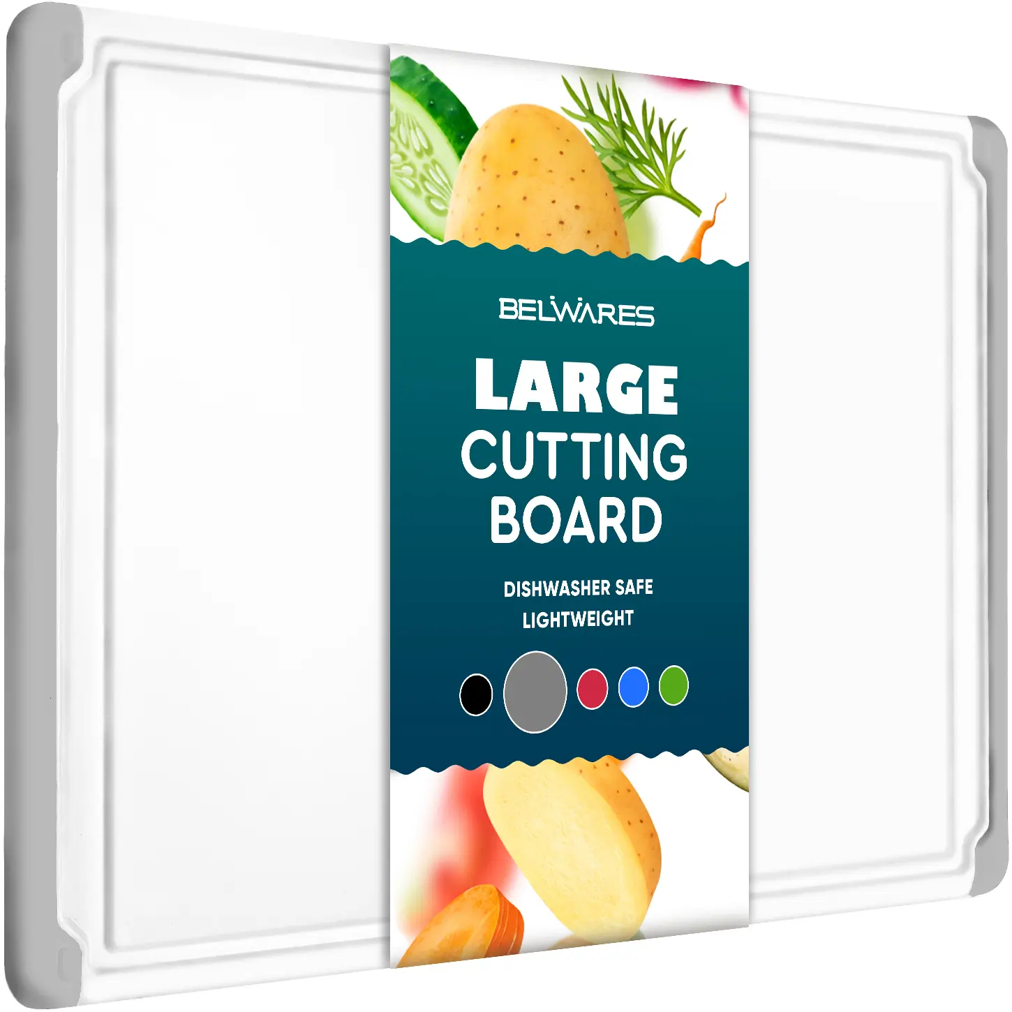 Grey Large Plastic Cutting Board – 17.5” x 11.5” Reversible Cutting Board with Deep Juice Groove & Non-Slip Feet - Dishwasher Safe & Knife-Friendly Chopping & Carving Board for Meat, Vegetables, Fruits & Kitchen Prep