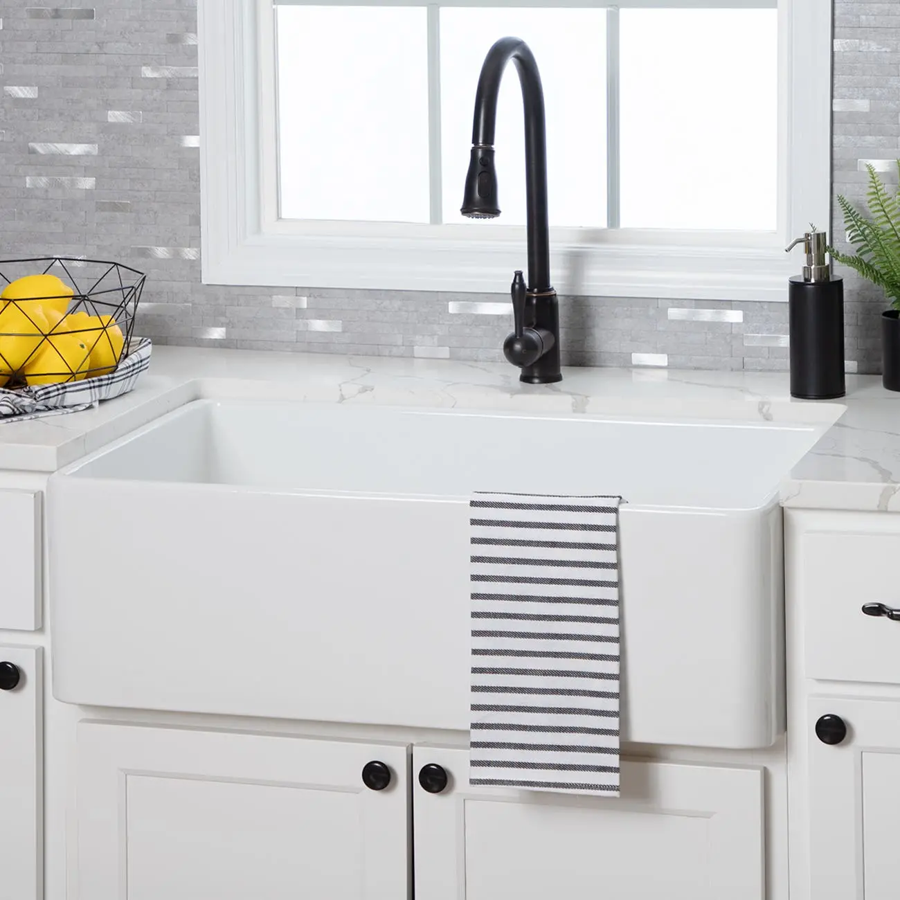 30"x18" Rectangle Fireclay White Reversible Farmhouse Kitchen Sink - Decorative Interior Bathroom Fixture for Home Improvement