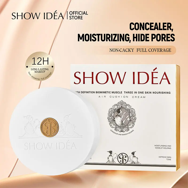 SHOW IDEA 3-in-1 Nourishing Cushion Cream Essence, Concealer with 3-Color Blend, Gentle Silky Texture, Long-Lasting Moisturizing, Delicate Makeup Coverage to Hide Flaws for Beautiful Skin