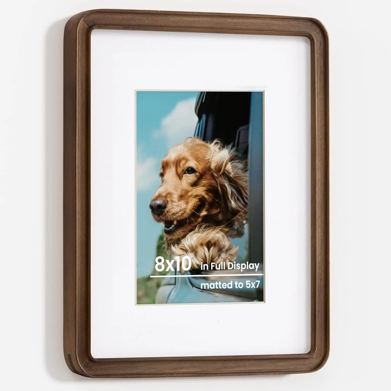 8x10 Solid Walnut  Picture Frames Matted to 5x7 with Tempered Glass for Wall Hanging & Tabletop Display,  Wooden Photo Frame with Rounded Corners  for Home Decor