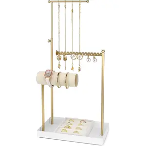 Organizer Stand with Ring Holder - 3-Tier   Holder Tower with  Tray, Necklace Holder, Bracelet & Earring Display Stand for Women,  for Her