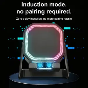 Wireless Induction Speaker Stand - 5-in-1 Phone & Tablet Holder, 1500mAh Built-in Battery, 360° Adjustable, Colorful Ambient Lighting, Upgraded Dual Induction Channels for All iPhone Series