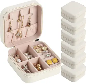 Travel  Case Bridesmaid Gifts Box,6 Pack Small  Box Mini  Organizer,PU Leather Portable Earring Storage Box for Women Girls Bridesmaid Proposal Gifts