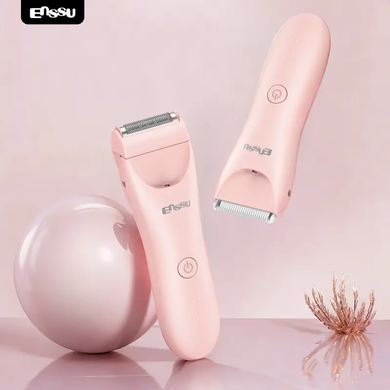 Enssu Women's Electric Bikini Trimmer & Shaver - 2-in-1 Dual Blade Waterproof Pubic Hair Clipper for Sensitive Areas, Legs, Underarms, Face - USB Rechargeable Cordless with LED Light & Travel Lock