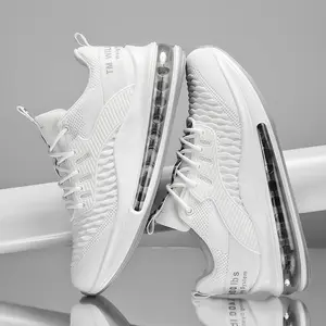 Men's Breathable Mesh Running Shoes - Non-slip Rubber Sole, Comfortable Lace-up Design, Available in Large Sizes, Couple's Style, All-Season Sports and Casual Sneakers