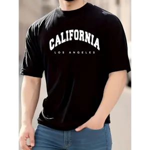 Men's COD California Letter Print Athletic T-Shirt, Breathable Athletic Style Shirt for Casual Sporty Wear, Casual Sporty Shirt