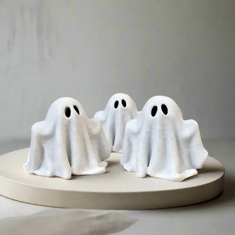 VECTORDESIGNSARIZONA Handmade Compact Marble-Textured Ghost Figurine, 3D Printed Cute Spooky Collectible Ornament, Easy to Style Minimalist Home Decor Statue, Birthday Gift for Friends