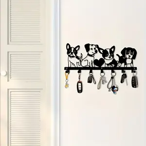 Dog Theme Metal Wall Hook Rack, Decorative Key Ring Holder for Dog Lovers, Key Hooks, Perfect for Towels, Coats, Hats, Keys, Easy Installation