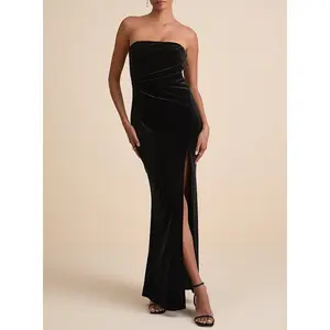 Lulus Perfectly Captivating Black Velvet Strapless Maxi Dress