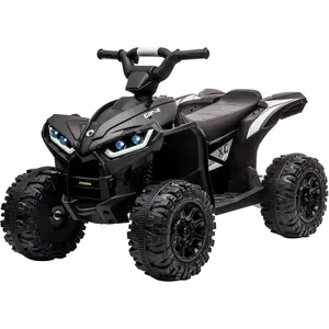 【Christmas Gift】Black 12V Kids Ride On ATV Electric Four Wheeler With Music Led Headlights Bluetooth Usb All Terrain Wheels Suspension High Low Speed Safe Durable For Ages 3 Plus Black