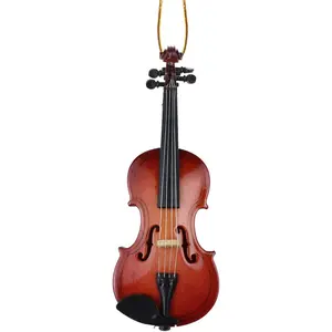 Wooden String Miniature Violin Hanging Ornament Mini Musical Instrument Replica Holiday Tree Home Decoration Display Ornament (4.72" Violin)
