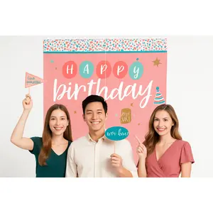 "Happy Cake Day" Birthday Scene Setter with Fun Photo Booth Props