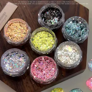 7Colors/Set Hexagon Round Holographic Chunky Nail Glitter Shell Mermaid Flakes Sparkly Glitter Resin Sequin Manicure Decoration