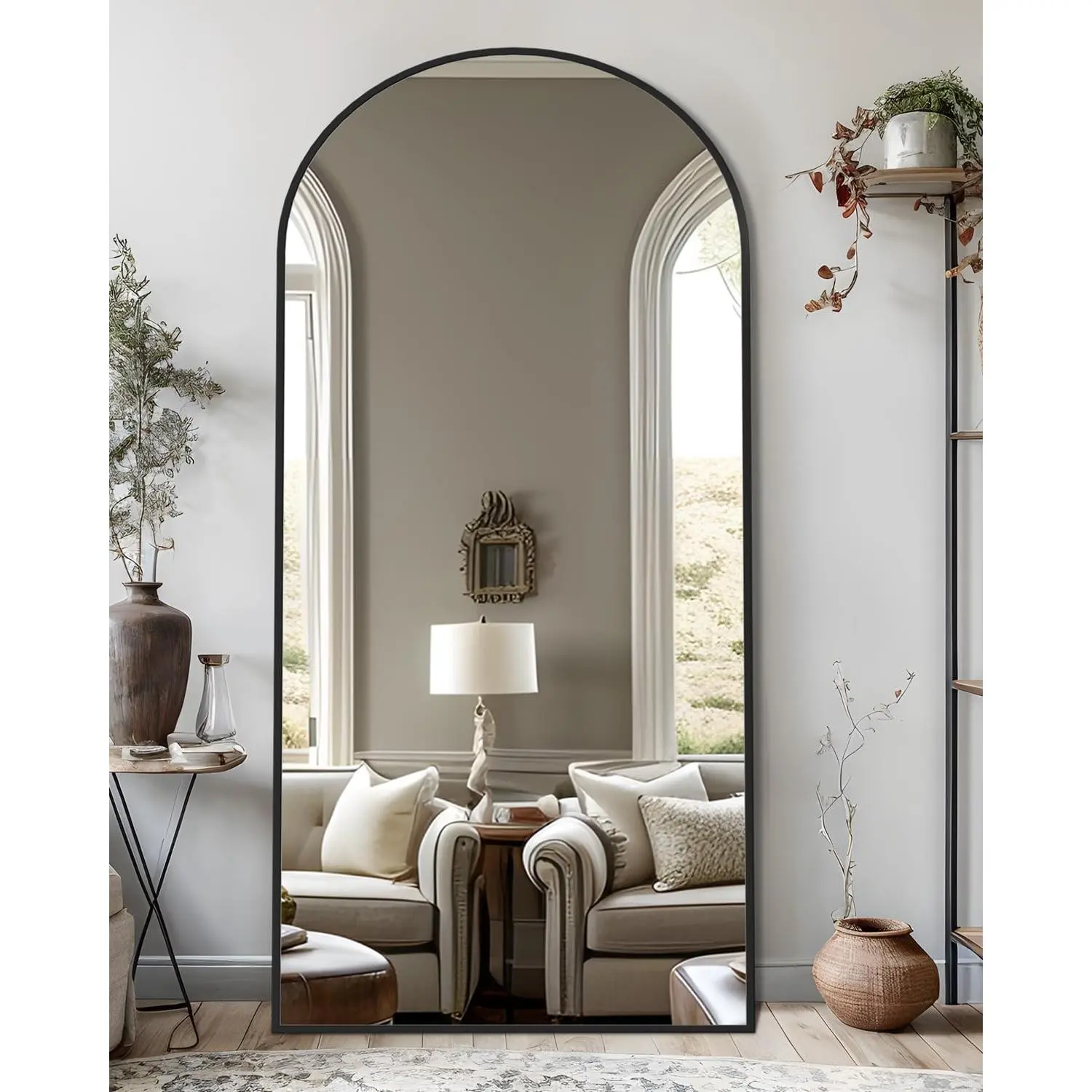 Full Length Mirror, 71"x32" Arched Floor Mirror Freestanding,  Floor Standing Full  Mirror with Stand for Bedroom, Hanging Mounted for Living Room Cloakroom, Black