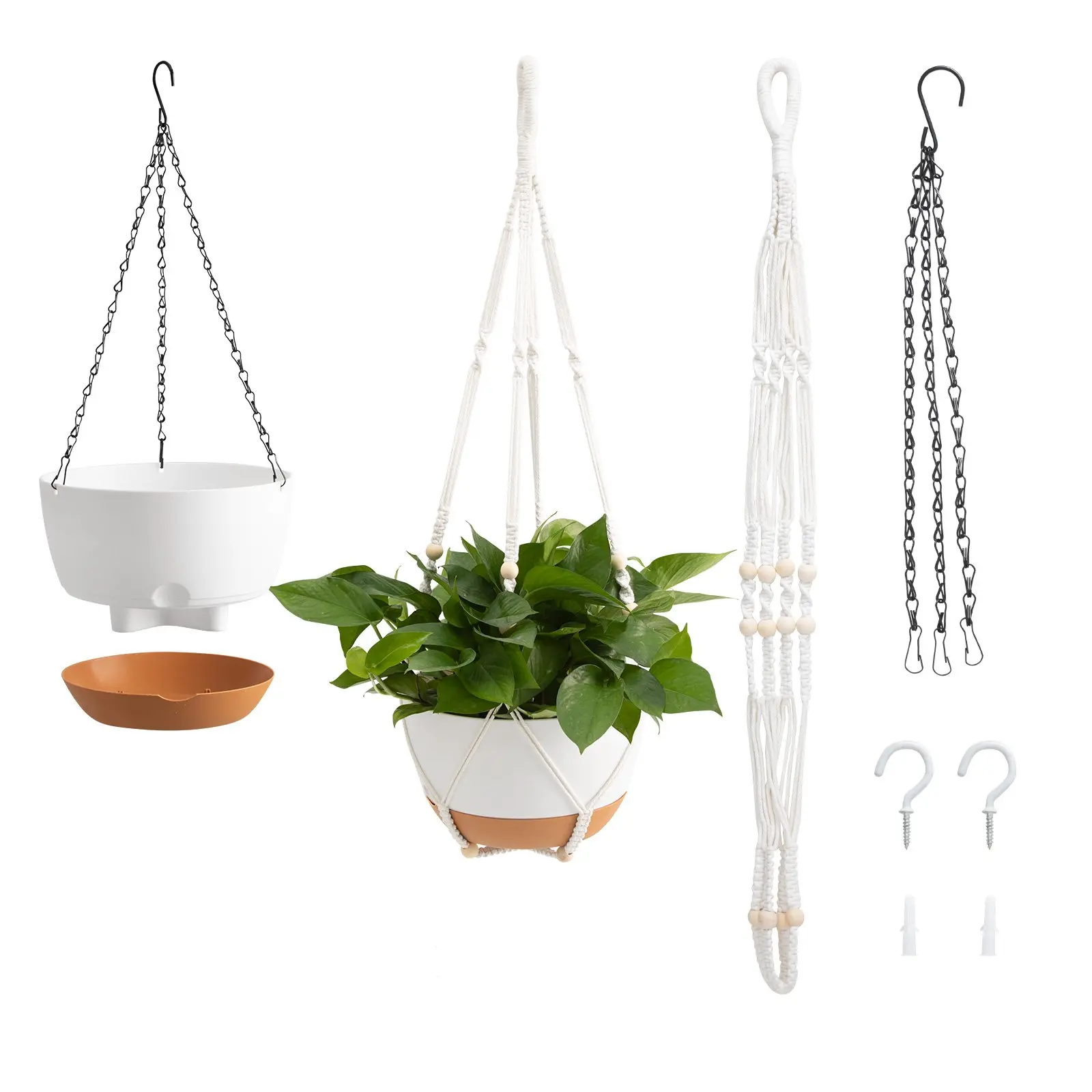 VEVOR 2-Pack 10" Round Self-Watering Hanging Planters, Plastic Dual-Use Pots  with Drainage Holes, Drainage Mesh, 2 Types of Hangers for Garden Home  Decor, Indoor/Outdoor Use, 10" Size - TikTok Shop