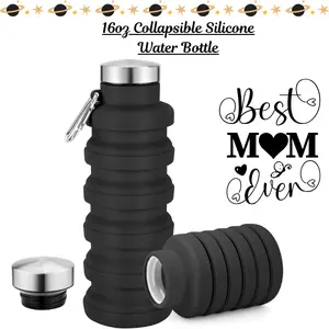 16oz Collapsible Silicone Water Bottle, BPA-Free Leak-Proof Foldable Drinkware with Carabiner, Reusable for Travel Gym, Ideal Mother’s Day Gift, Kitchenware Water Bottles