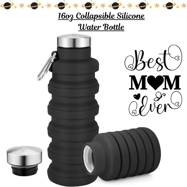 16oz BPA-Free Collapsible Silicone Water Bottle Tumbler - Leak-Proof, Portable, Washable Modern Drinkware with Compact Form, Carabiner - Travel-Ready Reusable Kitchenware, Ideal Mother’s Day Gift