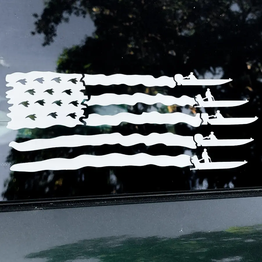 American Flag Duck Boat Decal With Surface Drive, 2 Stroke, & 4 Stroke