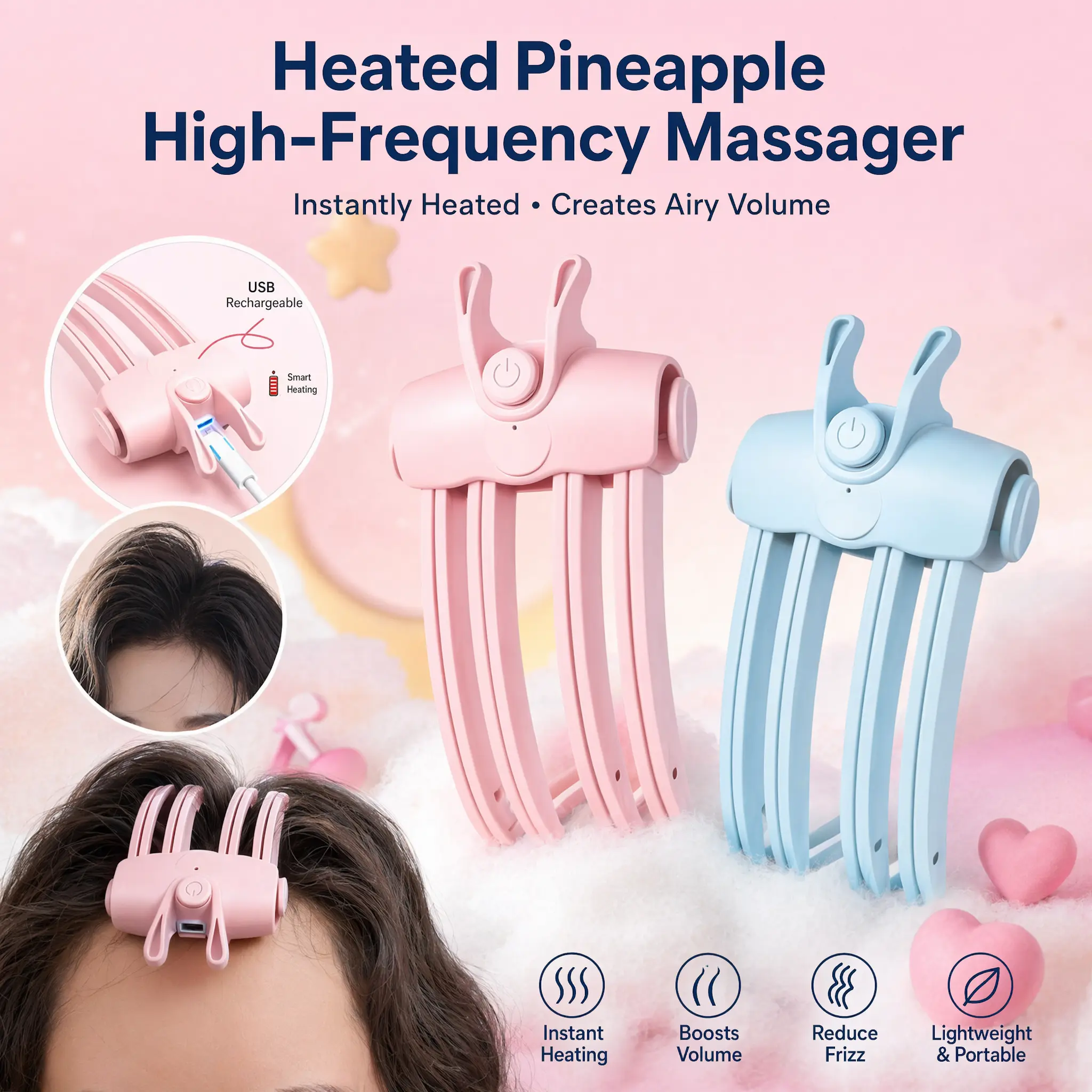 Heated Volumizing Hair Comb Cordless Root Lift Hair Teasing Comb Rechargeable Hot Volumizer Brush for Flat Thin Hair Crown Boost