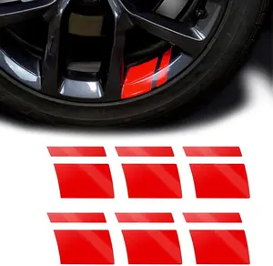 B BRAZIFY Pack-6 Car Reflective Stickers, Car Wheel Rim Stripe Decals, Universal Automotive Decals for 18-21 Inch Wheels Tire Rim Decoration Accessories (Red)