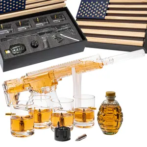 AR15 Whiskey Gun Decanter Flag Set - 1000ml Rifle & Pistol Set - Hanging Storage American Flag Gift Box & Bullet Glasses & Shot Glass, Great Gift for Army, Navy, Marines, Veterans & Gun Enthusiasts