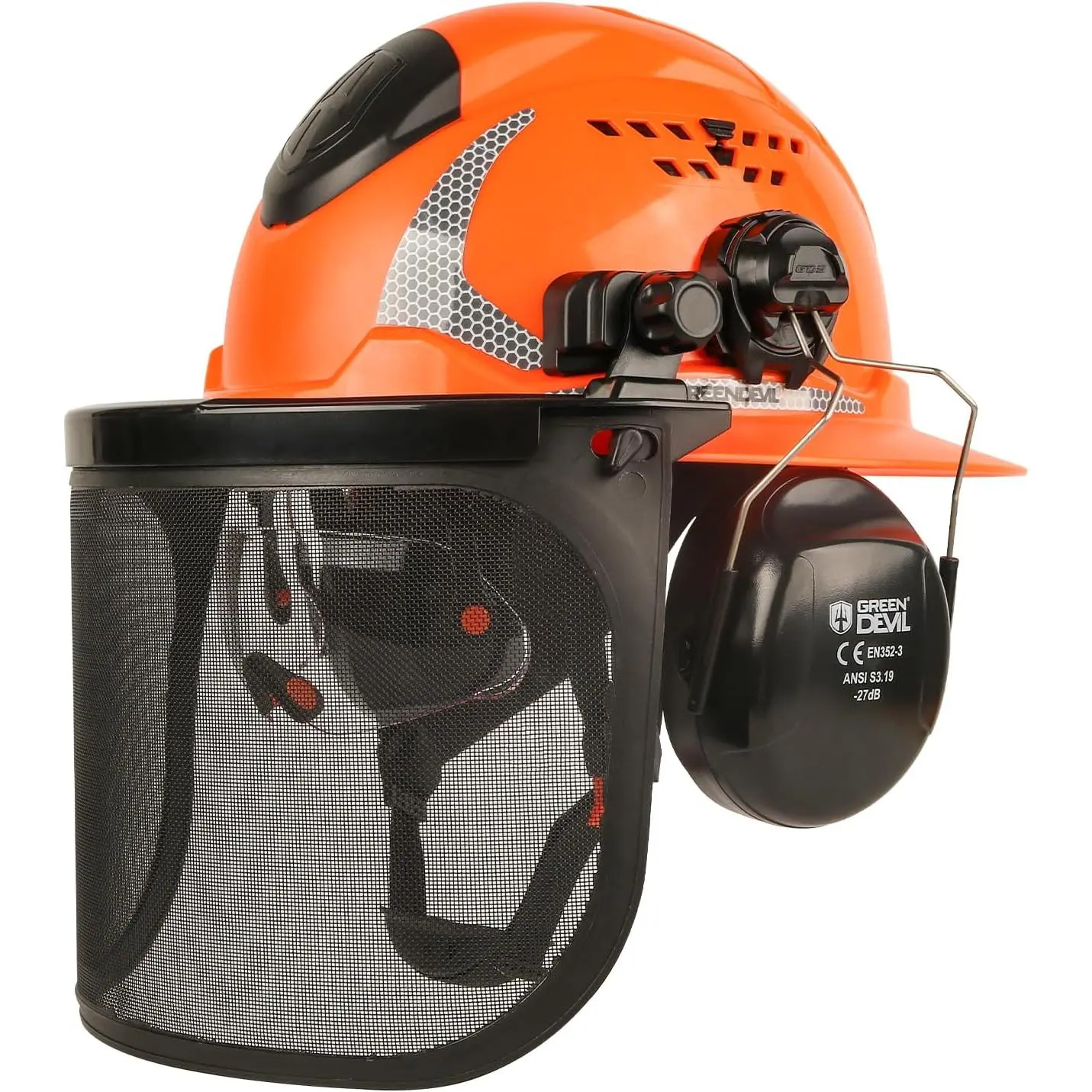 Arborist Hard Hat - 4-in-1 Full Brim Safety Headgear with Built-in Anti-Fog Visor, Face Shield, Ear Protectors, OSHA-Compliant 6-Point Suspension, ANSI Z89.1/ANSI S3.19, CE EN 1731 Compliant Adjustable Logging Work Gear, Ear Muffs