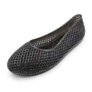 Women's Glitter Mesh Cutout Jelly Ballet Flats