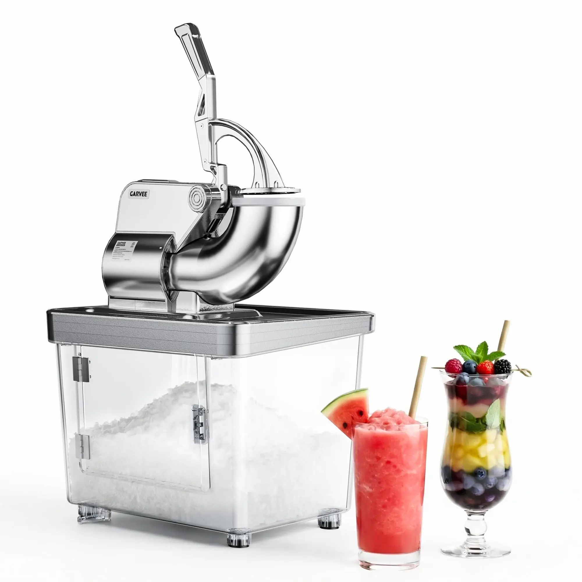 Commercial Ice Crusher Machine w/ 4 Blades, 750 lbs/hr Ice Shaver with 2 lbs Hopper Capacity – 350W Stainless Steel Snow Cone Machine for Home, Bars, Cafes, Parties