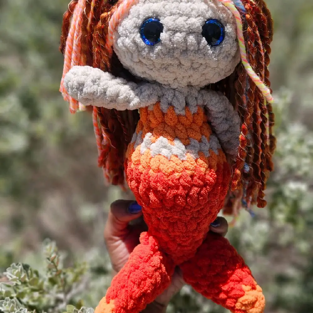 Handmade Crochet Mermaid Plushie – Mermaid Doll | Soft Amigurumi Sea Friend | Custom Hair | Kawaii Ocean Toy Orange
