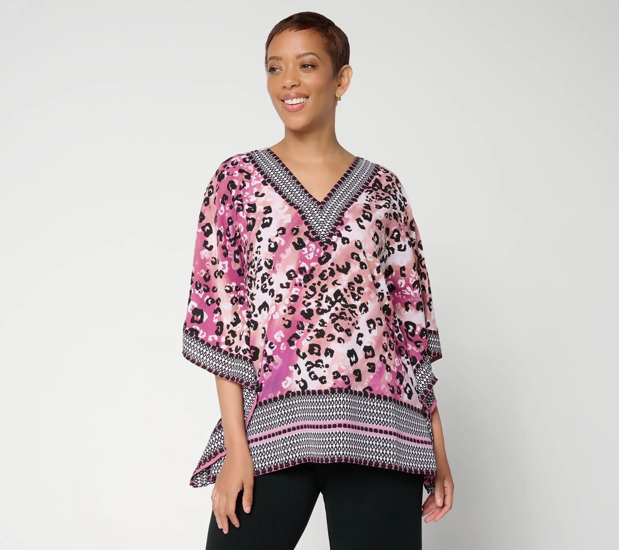 Belle by Kim Gravel Luxe Leopard Border Print Poncho